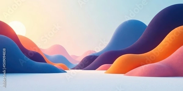 Fototapeta Serene Sunset Over Abstract Pastel Hillscape, a Dreamlike Digital Artwork Featuring Softly Rolling Forms and a Warm Glow