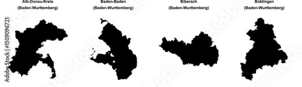 Fototapeta Alb-Donau-Kreis, Baden-Baden, Biberach, Boblingen outline maps