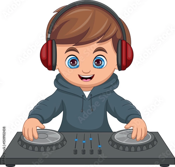 Obraz cute boy playing DJ music