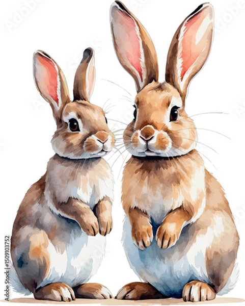 Obraz Watercolor rabbit family vector in warm gentle pastel style