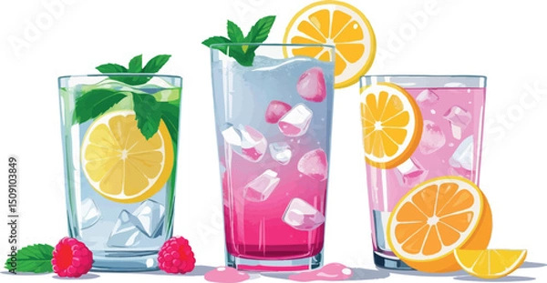 Obraz Raspberry lemonade drink vector in refreshing summer style