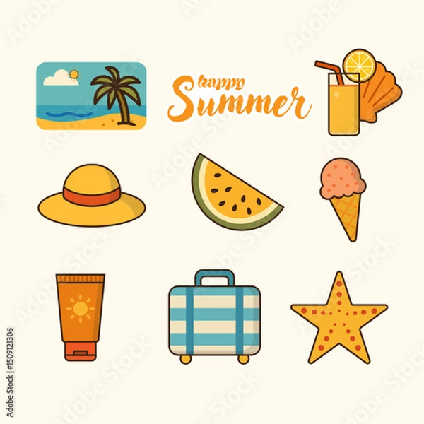 Obraz Happy Summer Flat Design Illustration
