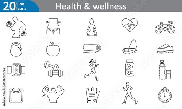 Fototapeta Health & Wellness Elements - Black Line Art Vector Set (EPS)