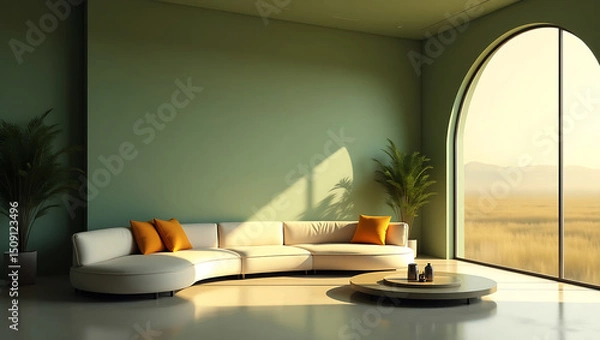 Fototapeta Modern living room interior with elegant furniture soft lighting cozy decor and stylish contemporary design