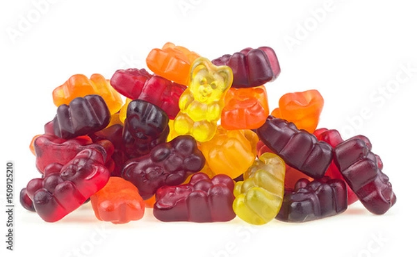 Fototapeta Multicolored jelly bears - jelly candies or gummy bears candies isolated on a white background. Pile of jelly candies.