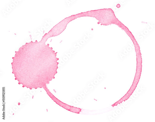 Fototapeta Red wine stain isolated on a white background, top view. Red wine ring and drops.