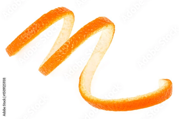 Fototapeta Spiral form of orange peel isolated on a white background. Vitamin C. Beauty health skin concept.