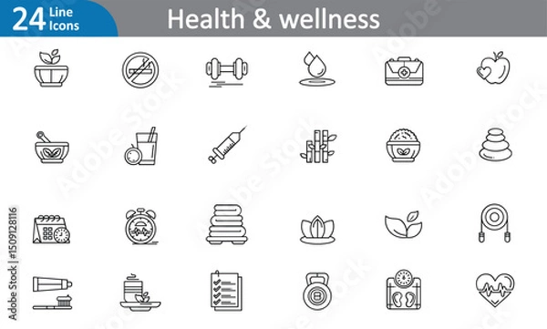 Fototapeta Health & Wellness Elements - Black Line Art Vector Set 2 (EPS)
