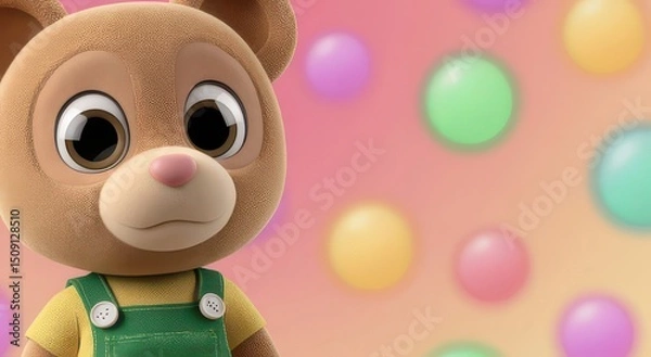 Obraz Cute 3D Bear Character with Colorful Background