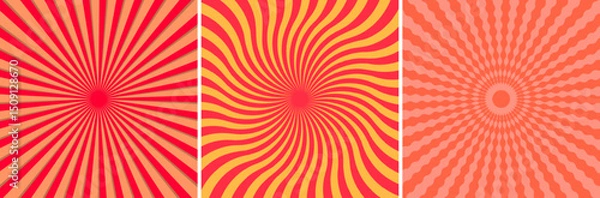 Obraz Sunburst Background Bundle – Retro Radial, Spiral & Wavy Burst Designs in Vibrant Red for Posters, Packaging & Digital Art