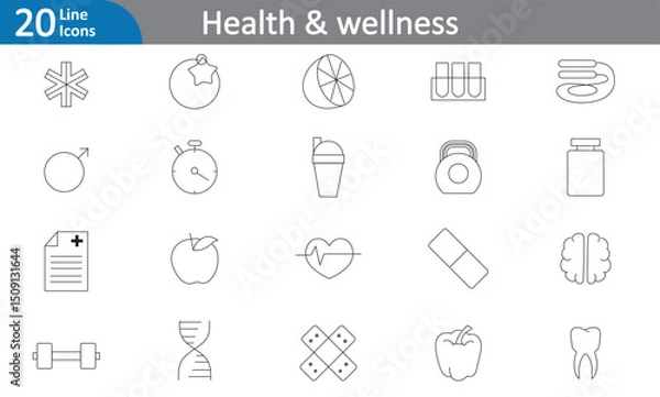 Fototapeta Health & Wellness Elements - Black Line Art Vector Set 3 (EPS)