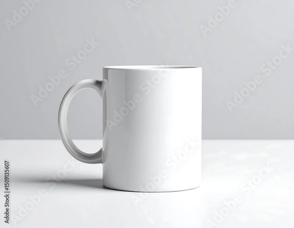 Obraz Plain white mug on a light surface against a neutral background