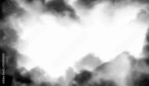 Fototapeta black vector background texture with smoky cloudy white or gray center with dark vignette border