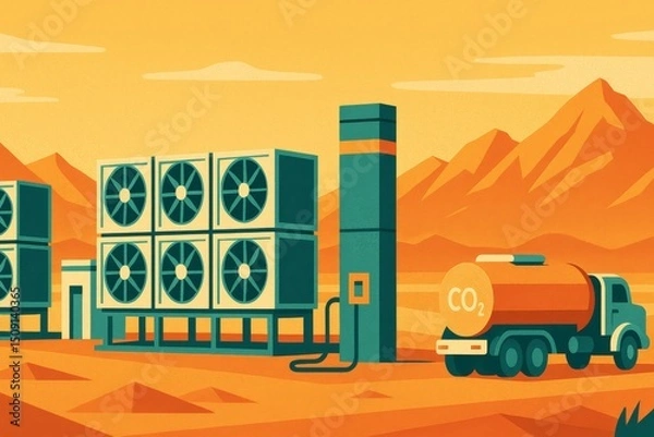 Fototapeta CO2 Capture Facility in Desert – Direct Air Capture Technology Illustration

