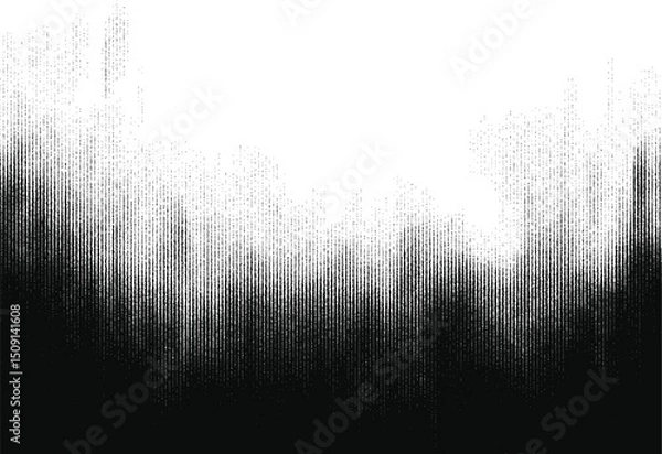 Fototapeta Vector halftone texture with vertical black lines fading into white. Smooth transition and abstract atmosphere. Dotted grunge photocopy and old print effect.