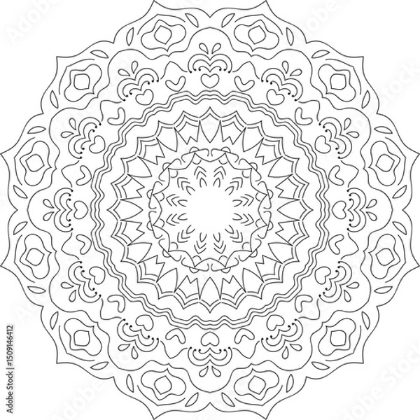 Obraz mandala design for coloring book, relaxing and easy mandala art for tattoo design, Mehndi style. Decorative pattern in oriental style. Coloring book page. vector mandala design 
