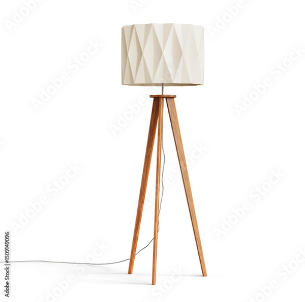 Fototapeta Wooden tripod floor lamp isolated on transparent background. Clipping path included. 3D render.