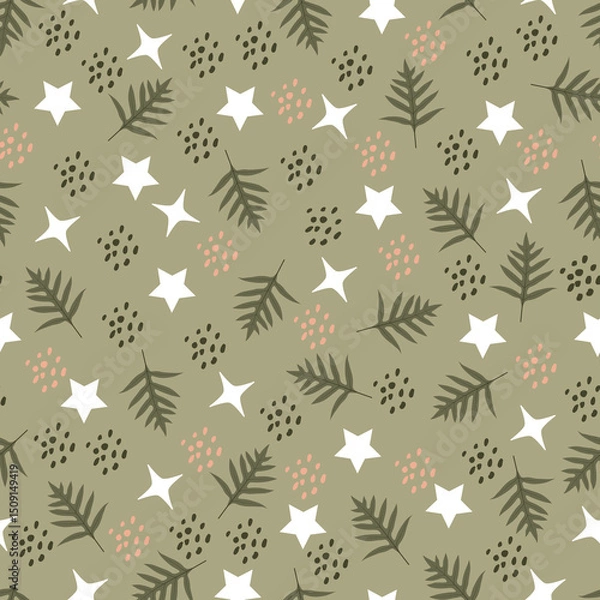 Obraz Floral seamless pattern. Foliage vector surface pattern design of tropical Hawaiian lauae fern leaves and stars