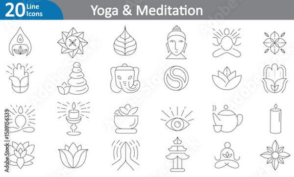 Fototapeta Yoga and Meditation Elements - Black Line Art Vector Set (EPS)