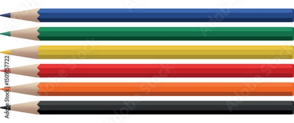 Fototapeta Realistic colored pencils set vector mockup isolated on white background