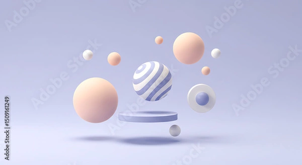 Fototapeta Abstract 3D Pastel Sphere Composition Levitation Minimalist Design Soft Colors