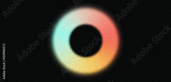 Fototapeta [Grainy gradient circle shape, black background, blurred noise texture warm color blend, dark banner poster header design
