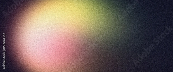 Fototapeta Grainy texture background, yellow green pink glowing abstract color gradient shape, dark noisy banner header poster flyer brochure cover design