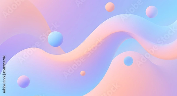 Fototapeta Abstract Pastel Wave Background with Floating Spheres Soft Pink Blue Gradient Design
