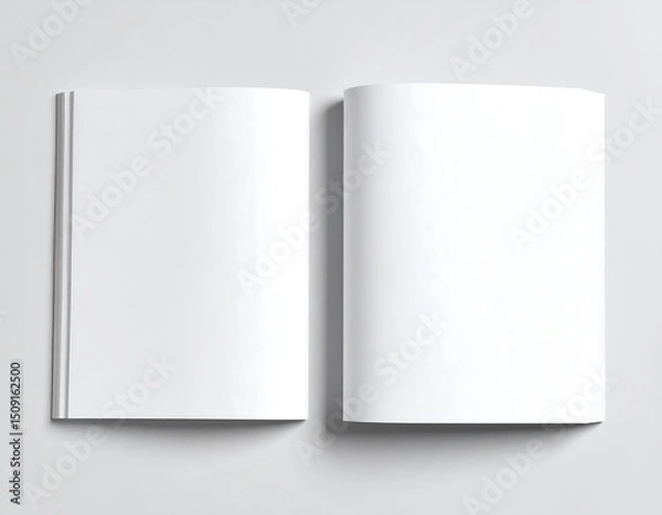 Fototapeta Two blank pages of a magazine lie open on a neutral background