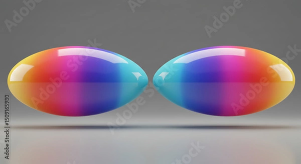 Fototapeta Vibrant Rainbow Gradient Ovals Abstract 3D Render Glossy Colorful Capsules