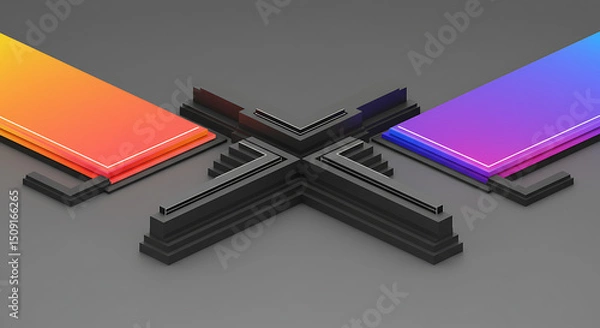 Fototapeta Abstract Geometric Design Colorful Gradient Platforms Black Modern Architecture