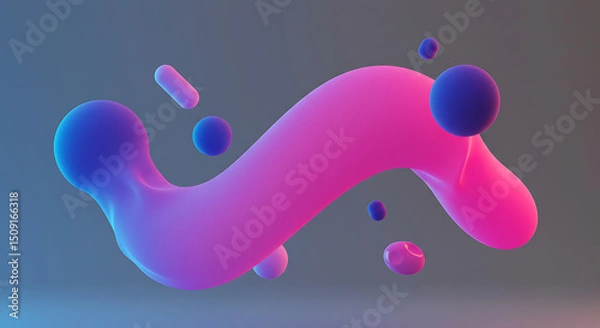 Fototapeta Abstract Pink and Blue Liquid Forms 3D Render Gradient Modern Art Fluid Design Dynamic Shapes