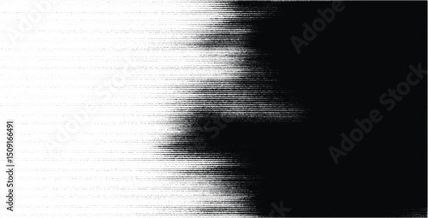 Fototapeta Vector halftone gradient with vertical lines shifting from white to black. Dynamic grunge photocopy texture, edgy print art abstract background.