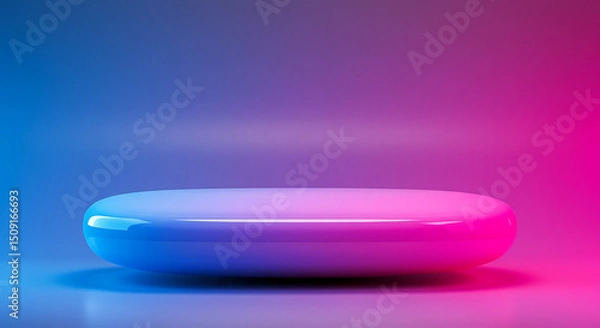 Fototapeta Abstract Blue and Pink Neon Glowing Display Pedestal Product Showcase Empty Stage