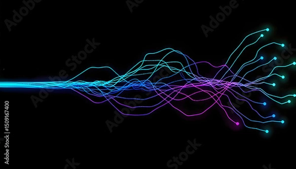 Fototapeta Abstract Blue Wave on Black Background