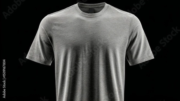 Fototapeta Grey cotton t-shirt front view on black background with realistic texture.