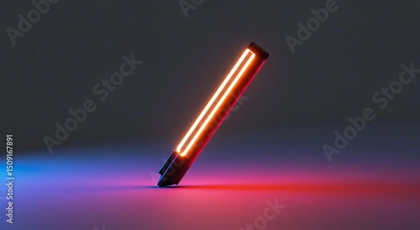 Fototapeta Futuristic Neon Slash Glowing Orange Lines on Dark Background