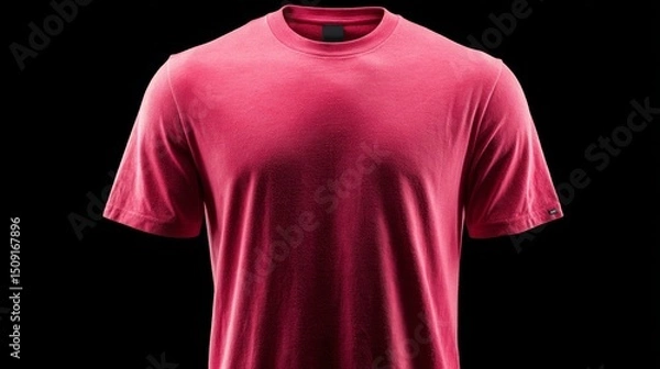 Fototapeta Plain red cotton t-shirt front view on black background with realistic lighting.