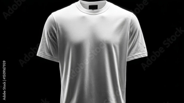 Fototapeta Plain white cotton t-shirt displayed on black background with soft lighting.