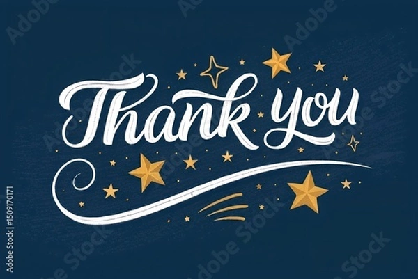 Obraz Elegant Thank You Card with Handwritten Script and Gold Stars. Thank You Banner