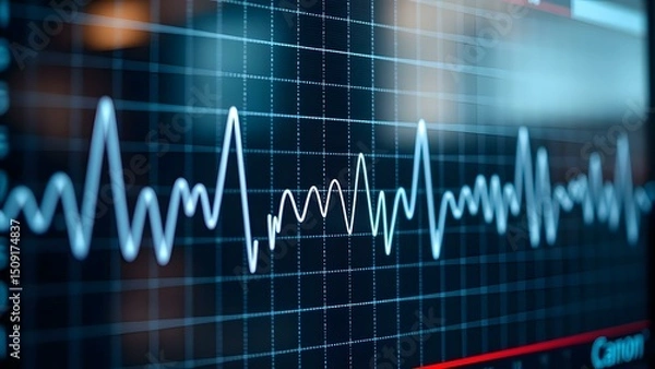 Fototapeta Visual representation of heartbeat data on a digital monitor highlights modern medical analysis techniques.