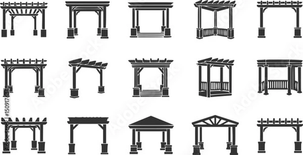 Obraz vector set of outline silhouette Pergola icon set
