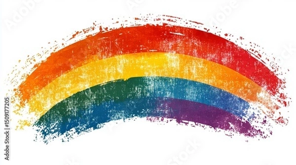 Fototapeta Minimalistic illustration of a rainbow painted with a textured, grunge style featuring red, orange, yellow, green, blue, and purple colors