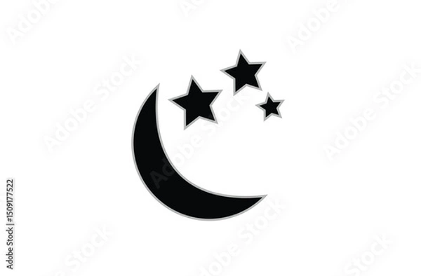 Fototapeta Simple crescent moon vector icon with white background. crescent moon, Shine and sparkle stars vector icon sign. Moon phase symbol. moon and stars logo template icon vector illustration. Eps file 67.