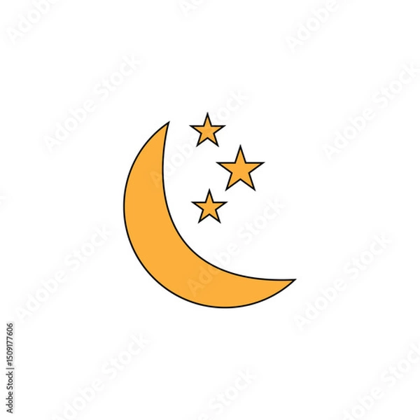 Fototapeta Simple crescent moon vector icon with white background. crescent moon, Shine and sparkle stars vector icon sign. Moon phase symbol. moon and stars logo template icon vector illustration. Eps file 72.