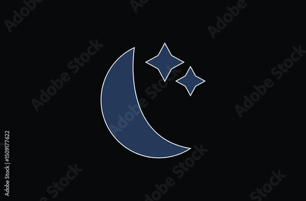 Fototapeta Moon phase symbol. Simple crescent moon vector icon with black background. crescent moon, Shine and sparkle stars vector icon sign. moon and stars logo template icon vector illustration. Eps file 73.