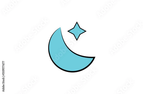Fototapeta Moon with stars icon on white background. Moon icon vector. Night symbol. Moon with one star phases icon. Half moon outline and filled vector icon sign symbol. Vector illustration. Eps file 76.