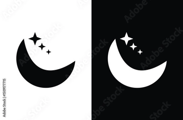 Fototapeta Moon icon vector. Night symbol. Moon with stars. Moon with stars icon on background. Moon with three star black and white phases icon. Vector illustration. Eps file 77.