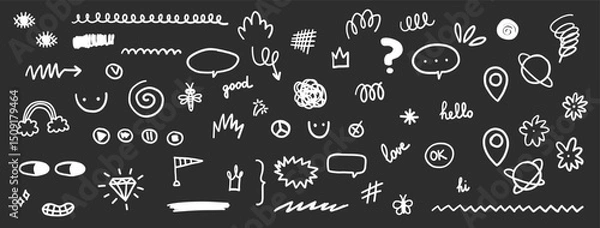 Obraz Scribble groovy funky doodle comic set heart, arrow, highlight underline text vector cute minimalist simple illustration