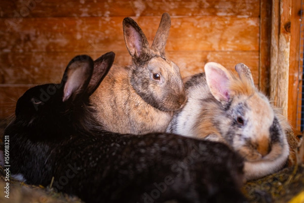 Fototapeta Adorable and Cute Rabbits Snuggling Together in Their Cozy Habitat, Making a Warm and Inviting Scene for All